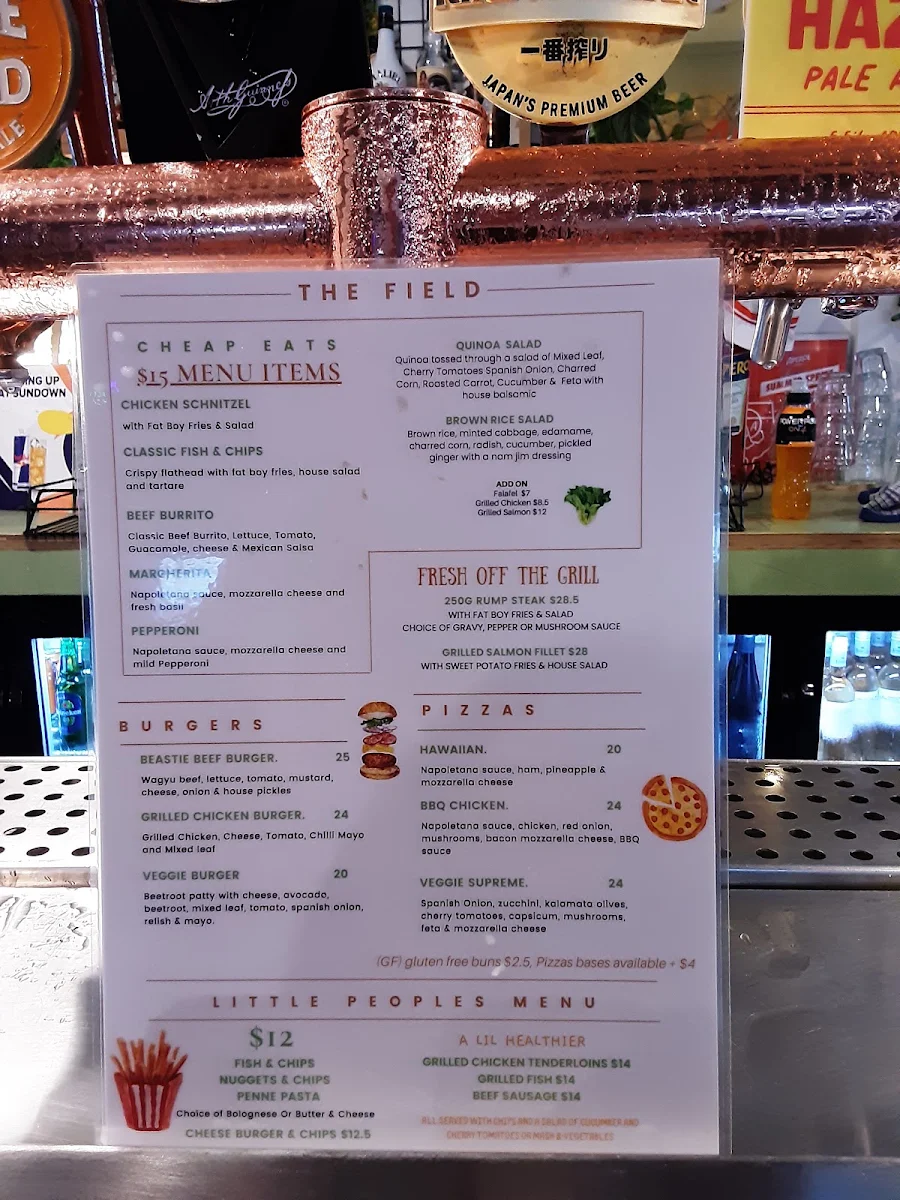 Menu, The Field at Easts Rugby