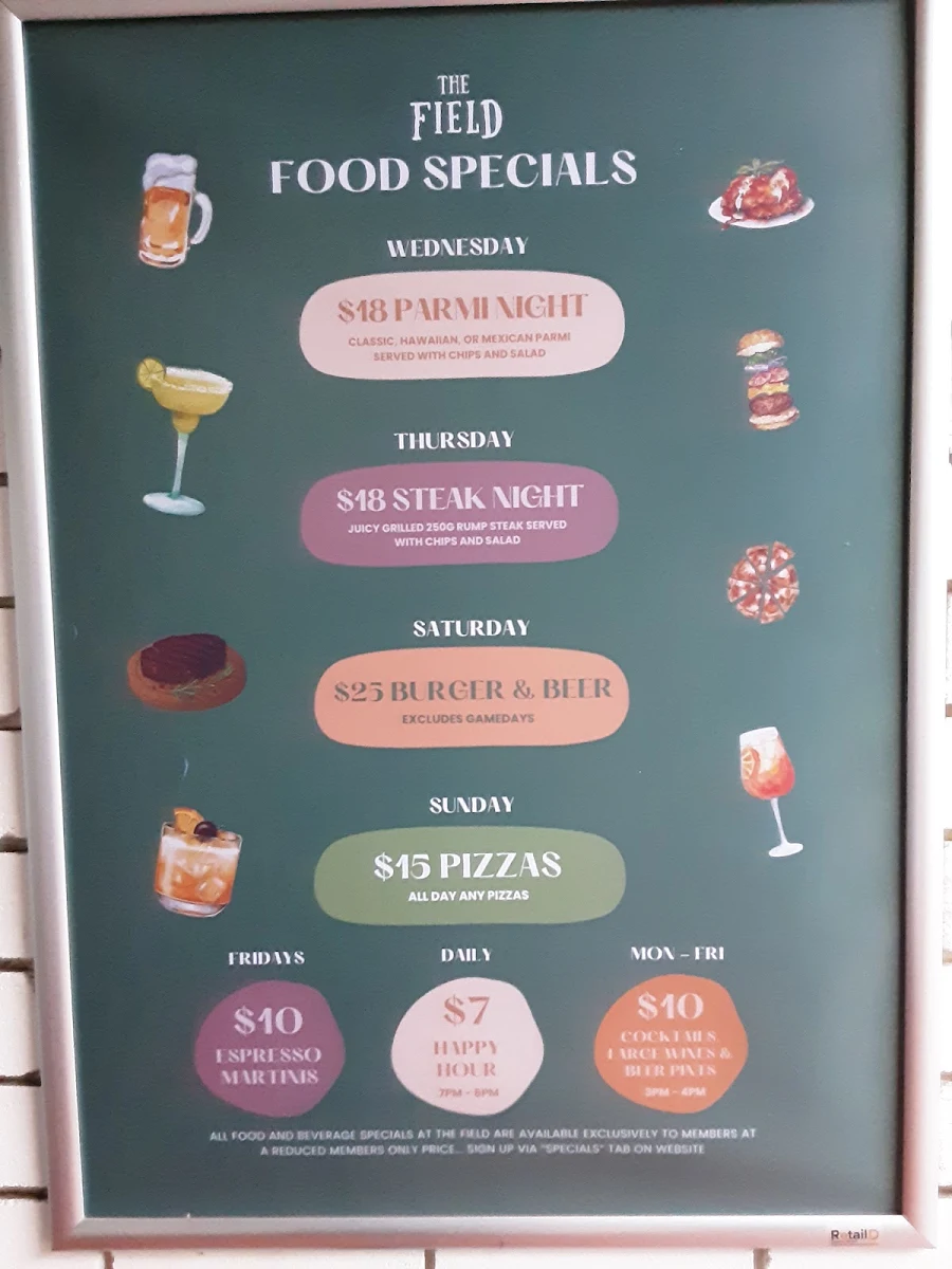 Menu, The Field at Easts Rugby