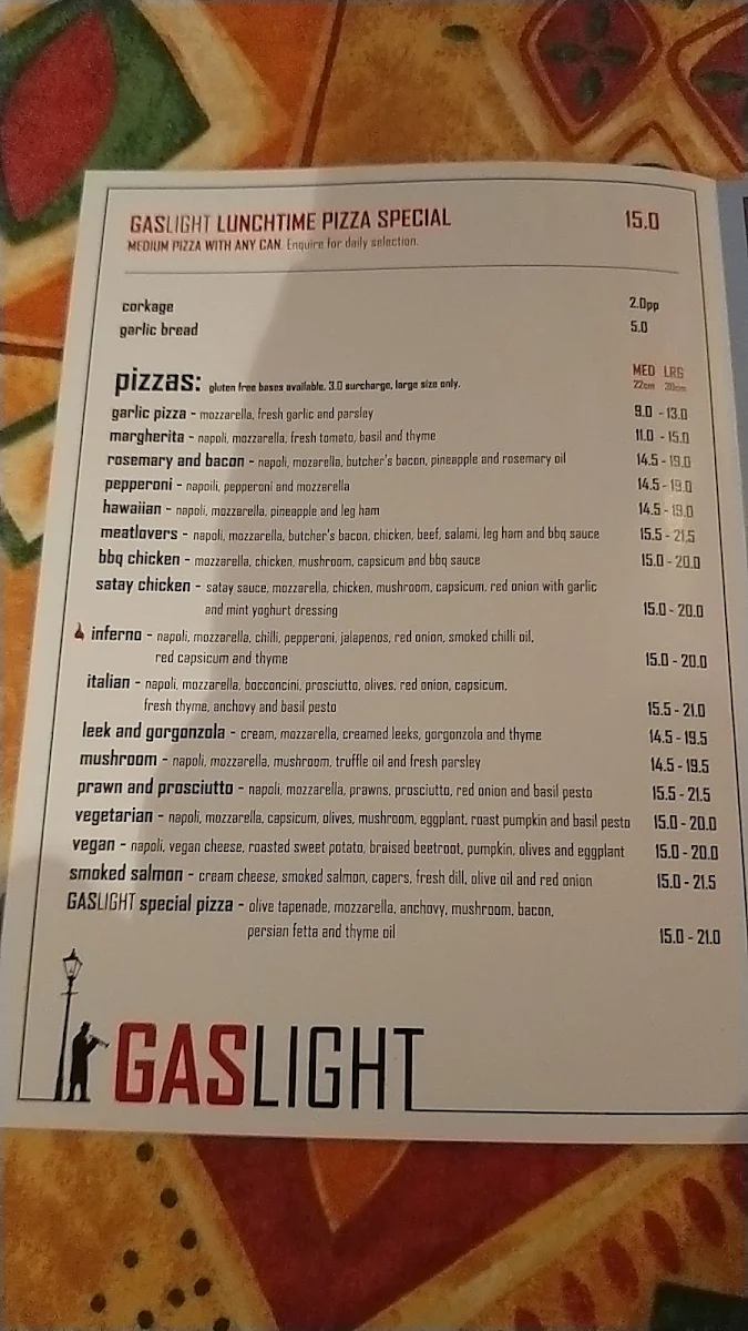 Menu, Gaslight Italian