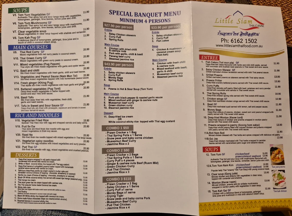 Menu, Little Siam