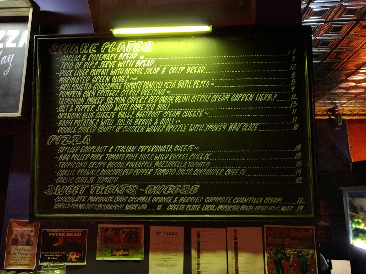 Menu, Lazybones Lounge Restaurant & Bar