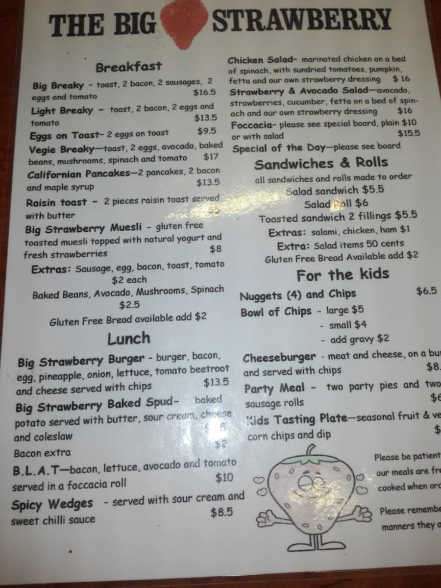 Menu, The Big Strawberry