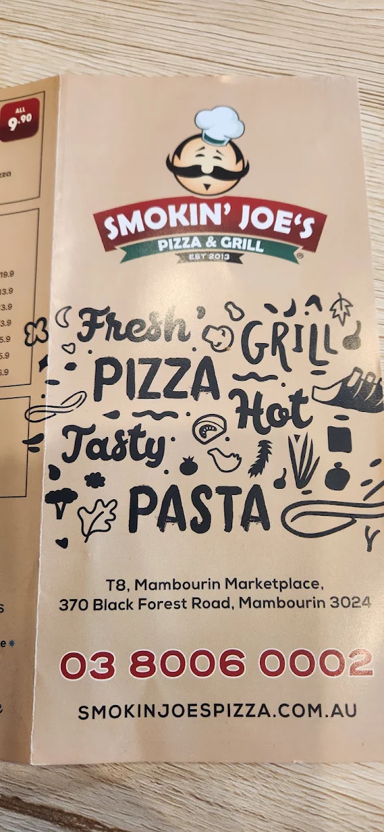 Menu, Smokin Joe's Pizza & Grill - Mambourin