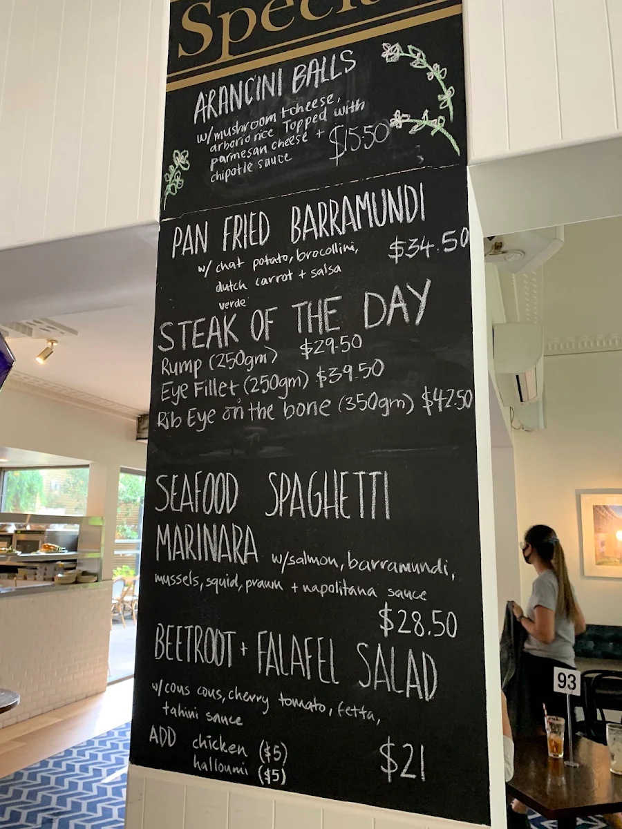 Menu, Blues Point Hotel