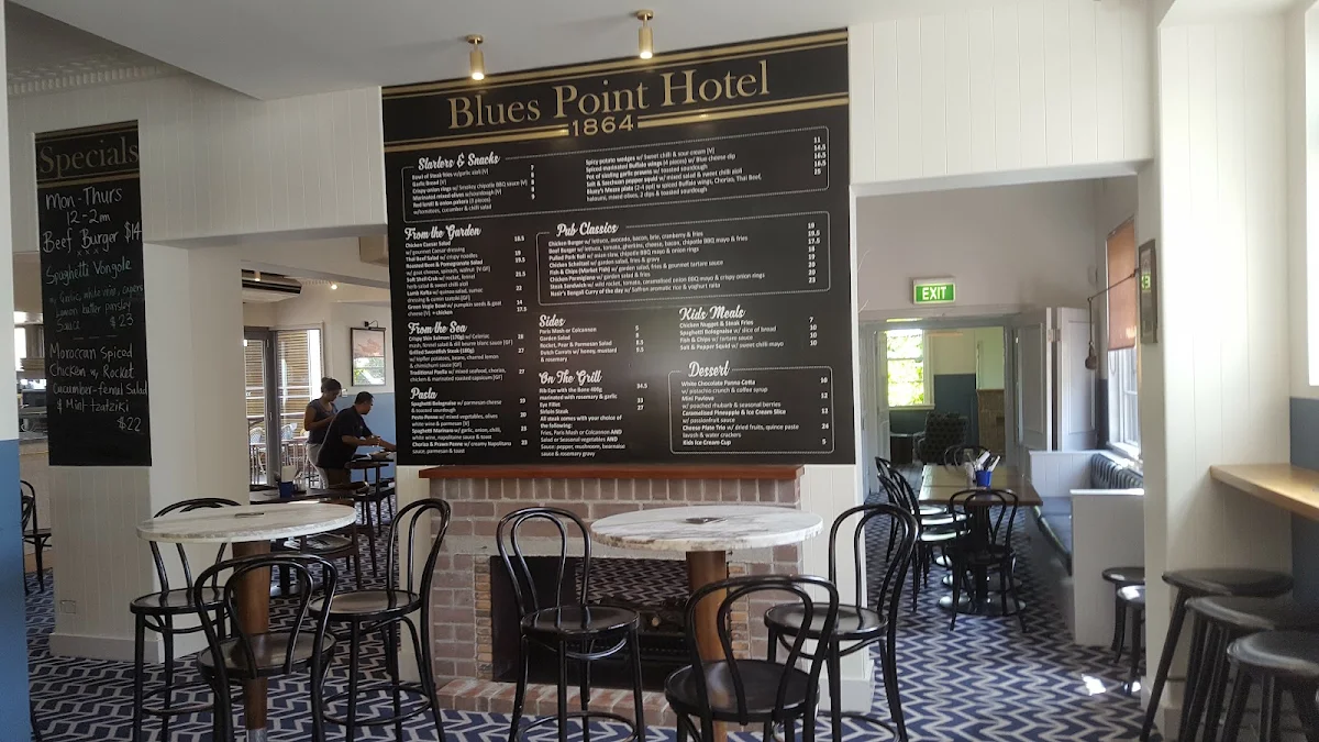 Menu, Blues Point Hotel