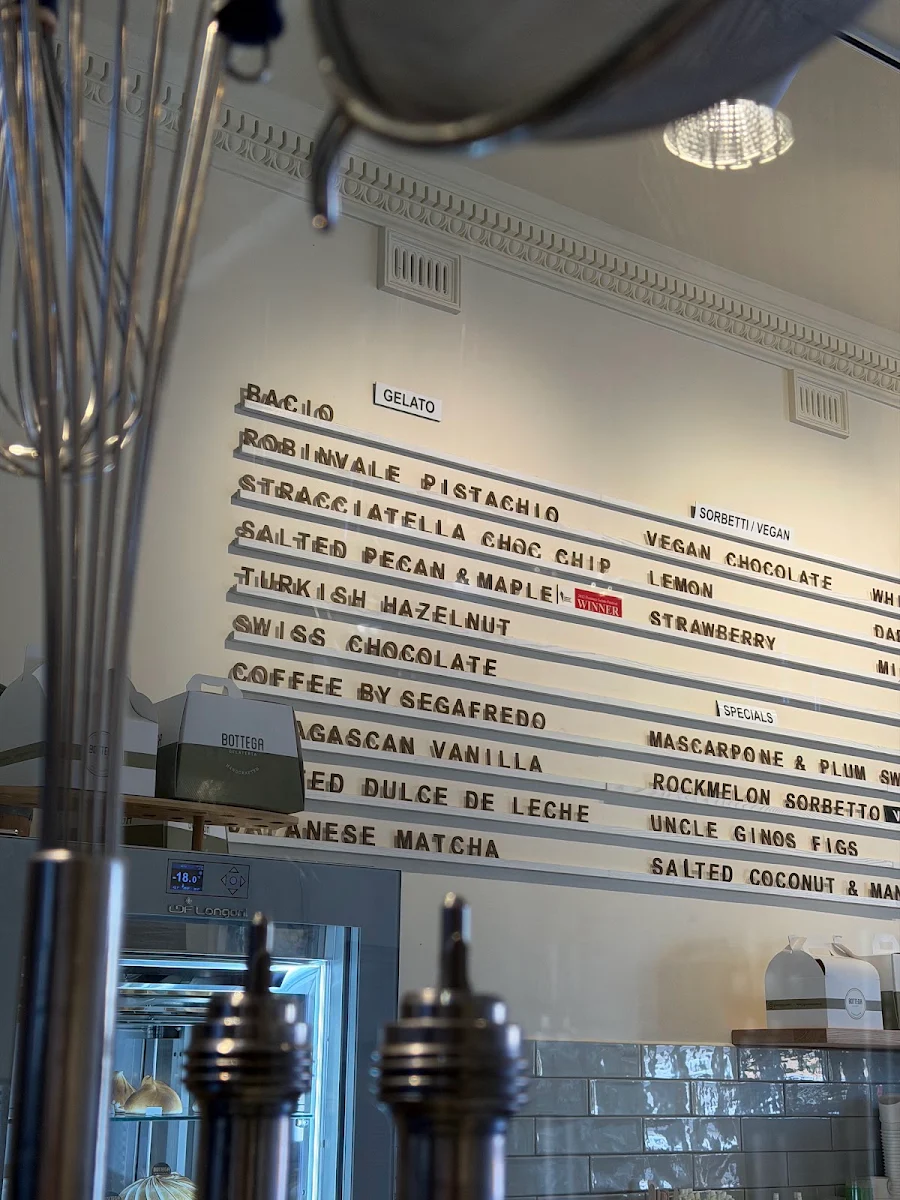 Menu, Bottega Gelateria