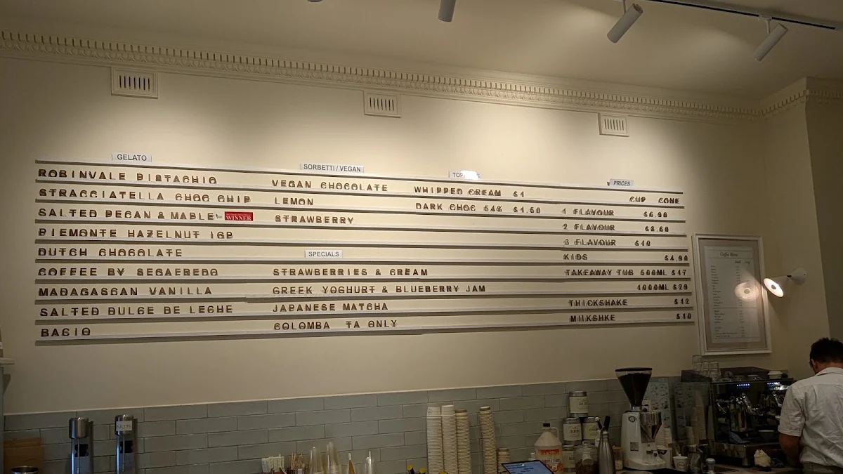 Menu, Bottega Gelateria