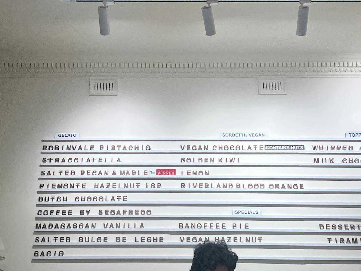 Menu, Bottega Gelateria