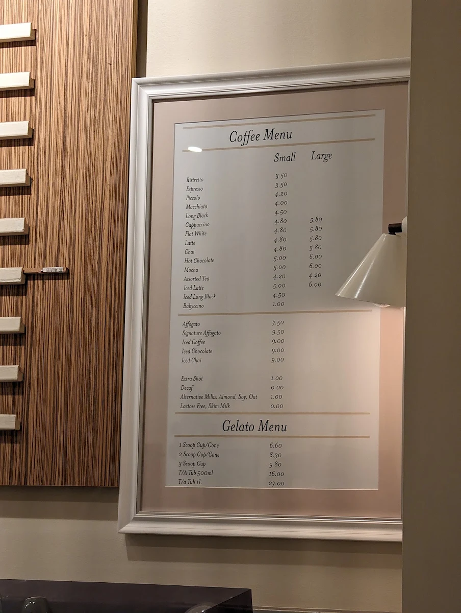 Menu, Bottega Gelateria