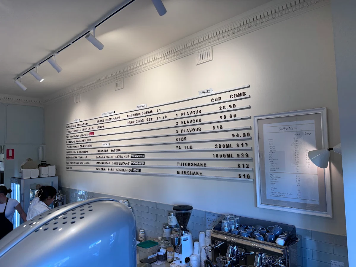 Menu, Bottega Gelateria