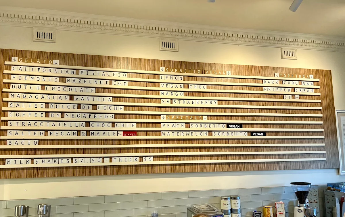 Menu, Bottega Gelateria