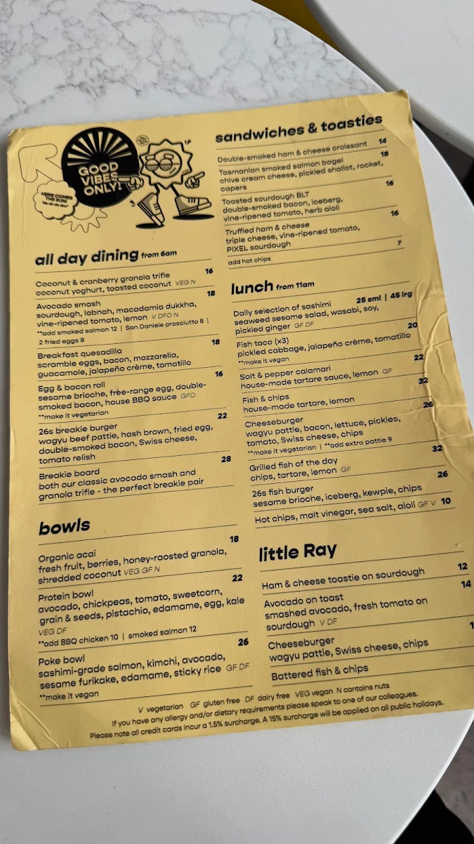 Menu, 26 & Sunny