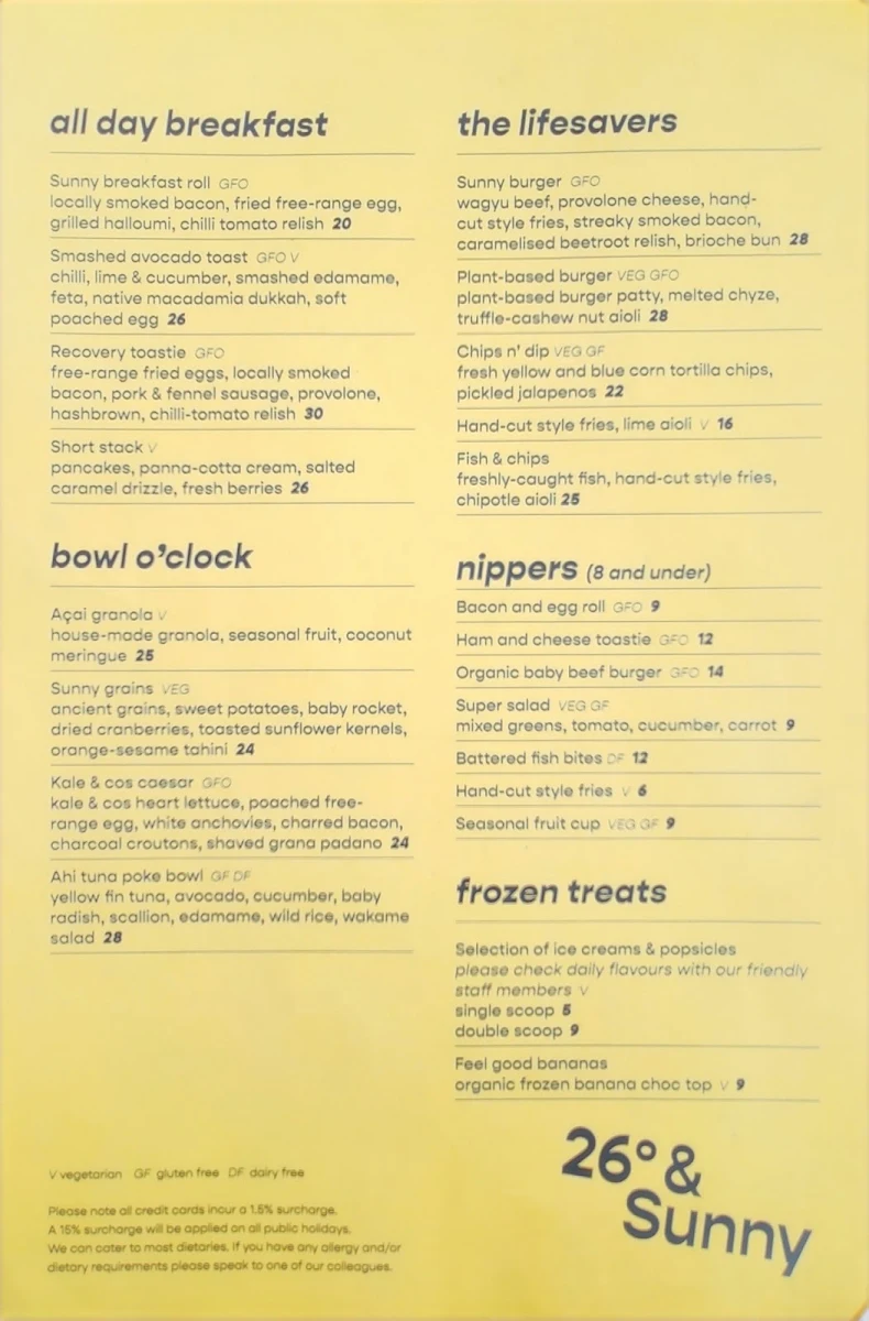 Menu, 26 & Sunny