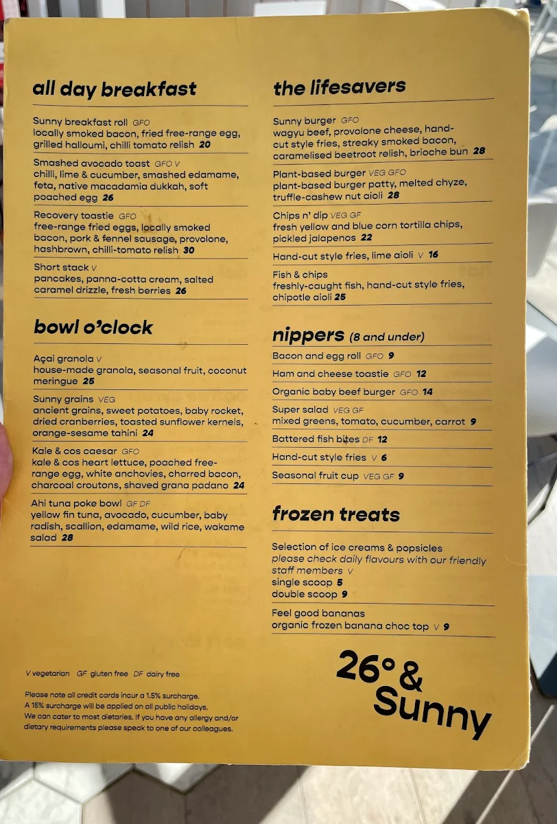 Menu, 26 & Sunny