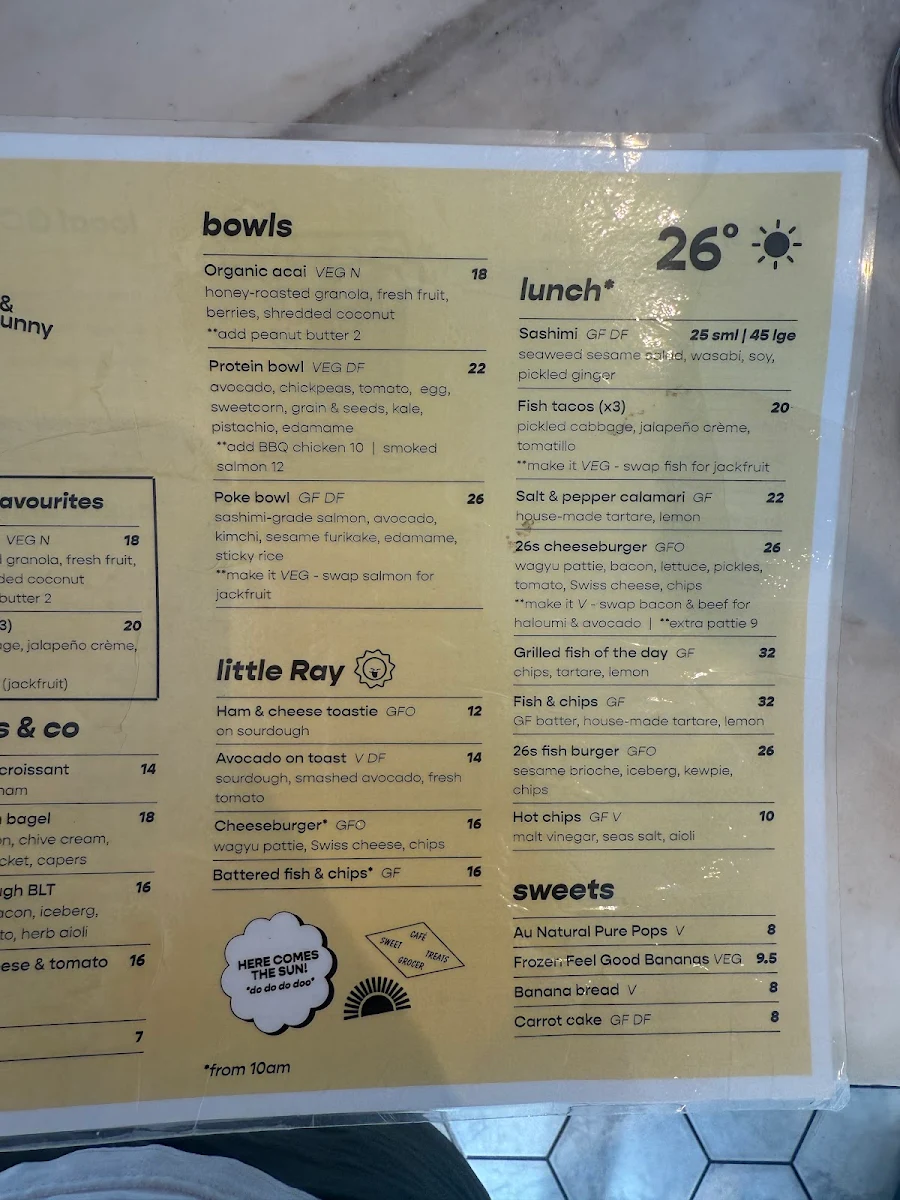 Menu, 26 & Sunny
