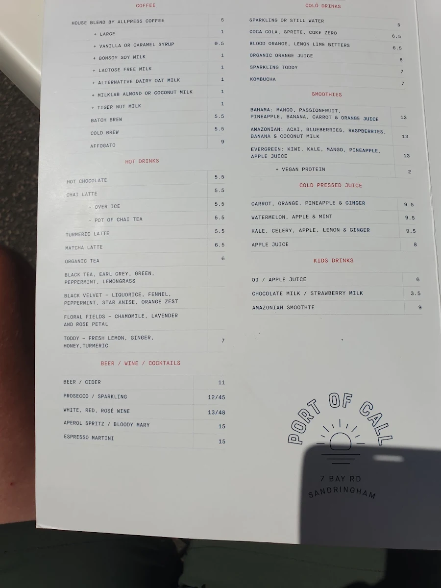 Menu, Port of Call