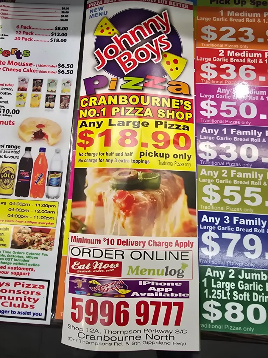 Menu, Johnny Boys Pizza - Cranbourne North | Support Local Order Direct from our website
