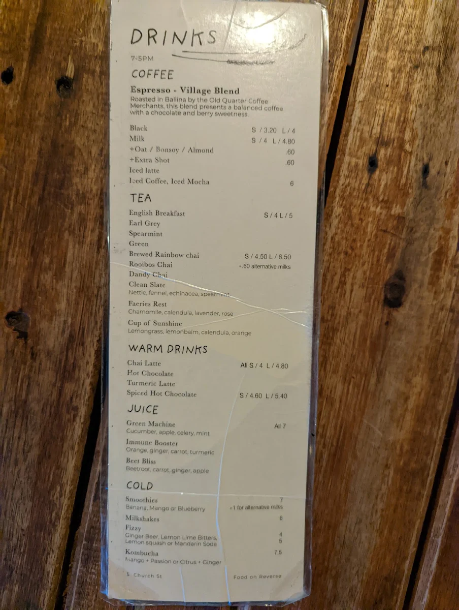 Menu, 5 Church Street