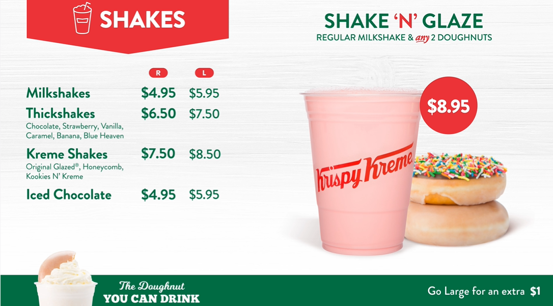 Menu, Krispy Kreme Swanston St