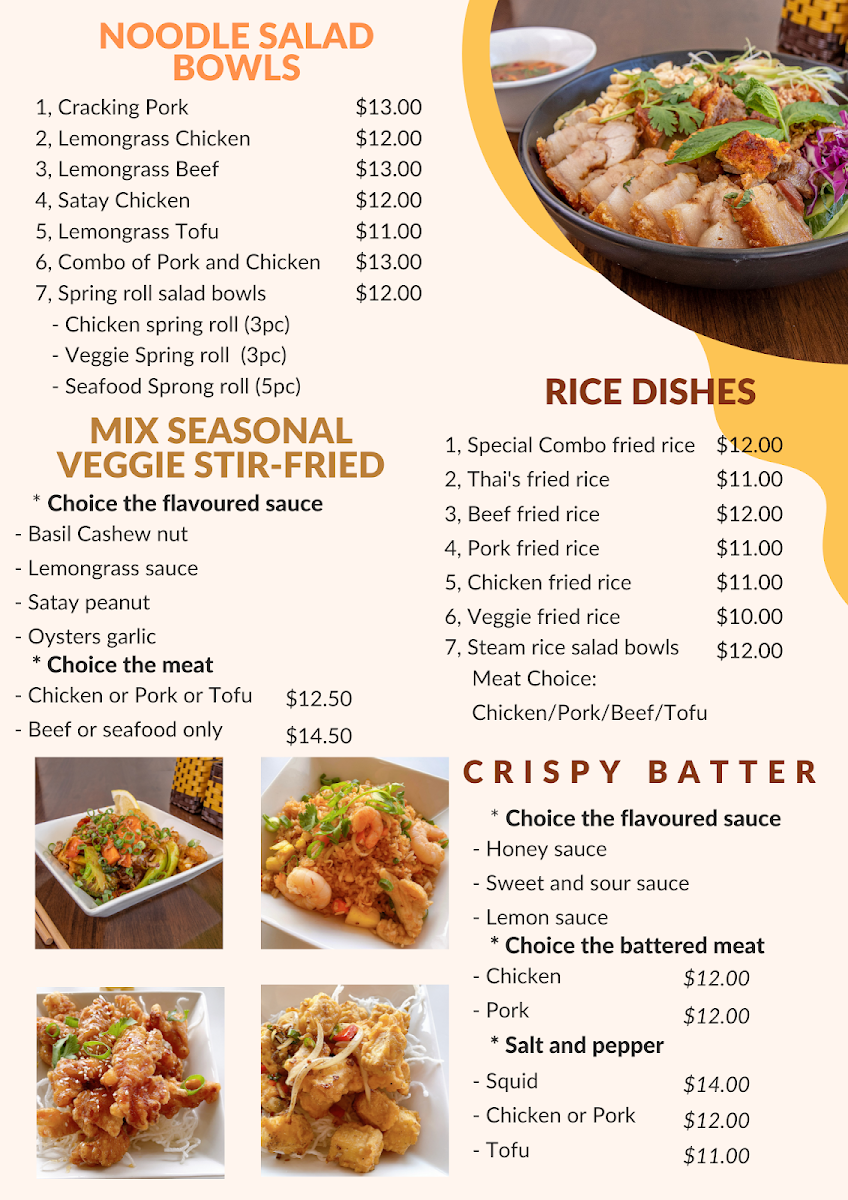 Menu, Lemongrass Vietnamese Restaurant Seaton