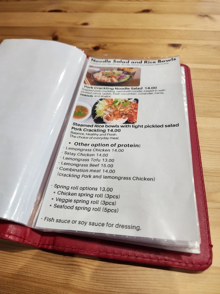 Menu, Lemongrass Vietnamese Restaurant Seaton