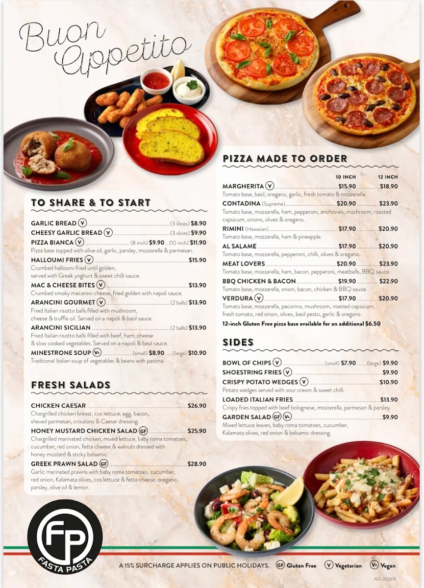 Menu, Fasta Pasta Reynella