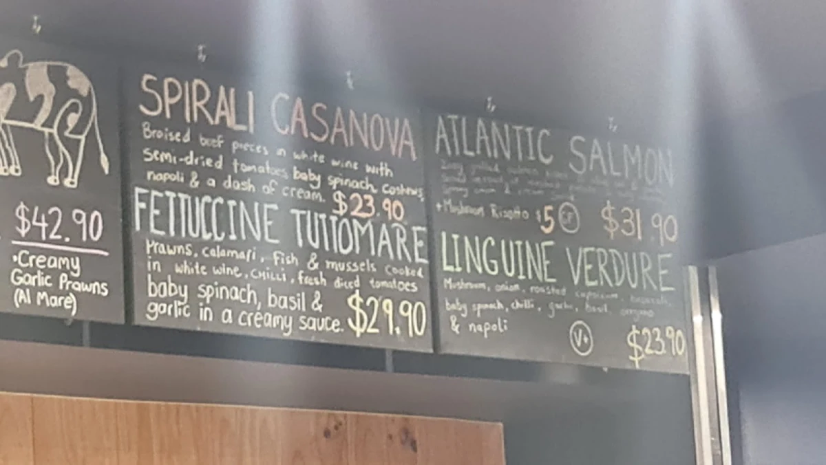 Menu, Fasta Pasta Reynella