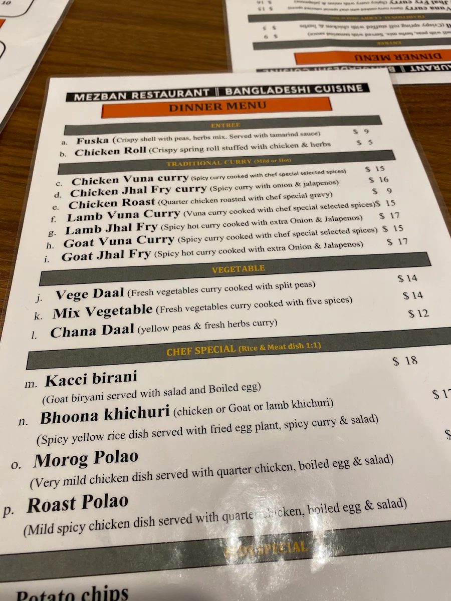Menu, Mezban Restaurant - Bangladeshi Cuisine