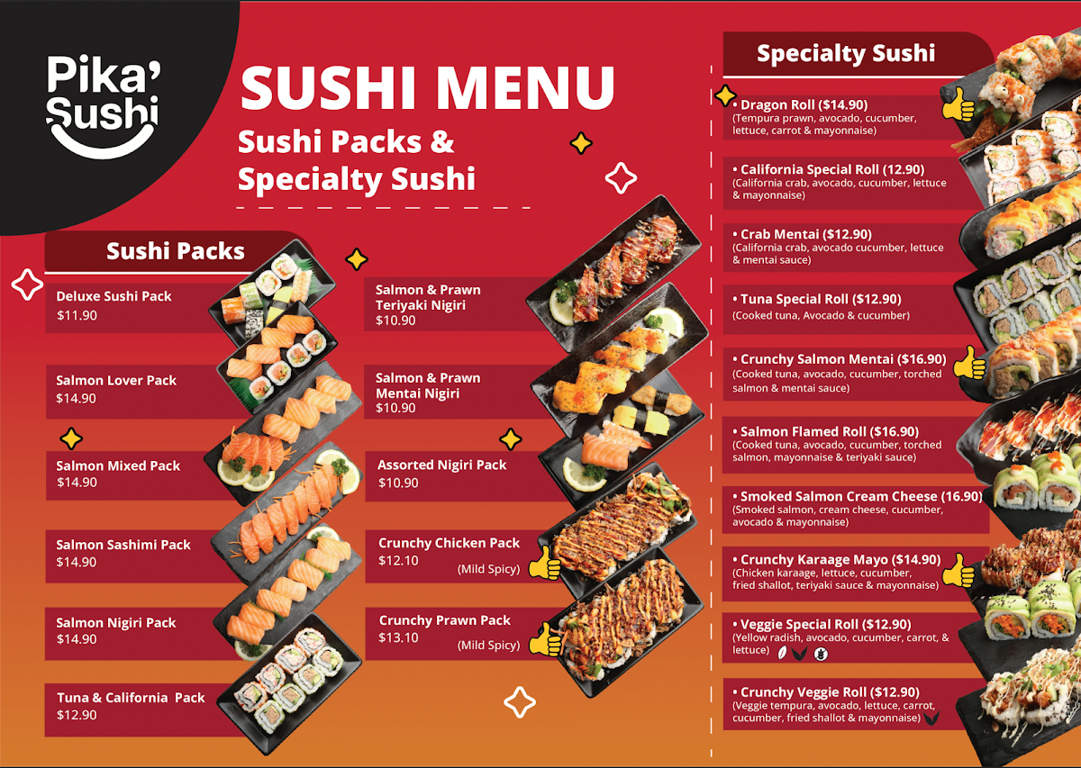 Menu, Pika Sushi Drouin