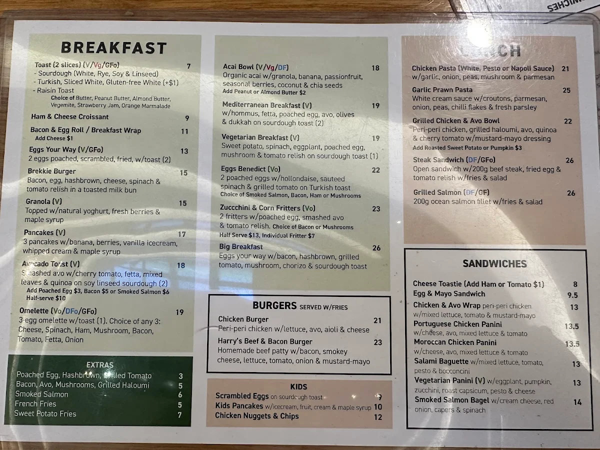 Menu, Harry's Coffee & Kitchen