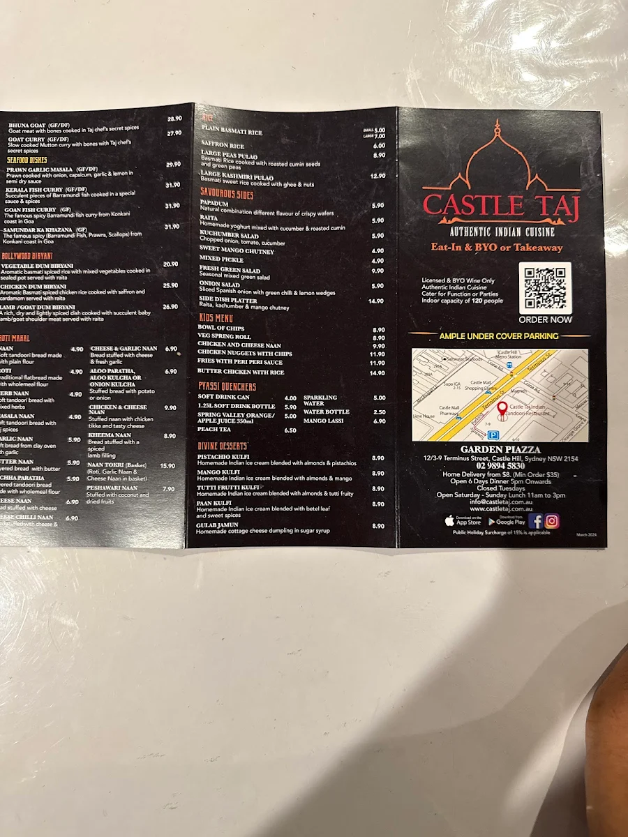Menu, Castle Taj | Best Indian Restaurant in Sydney