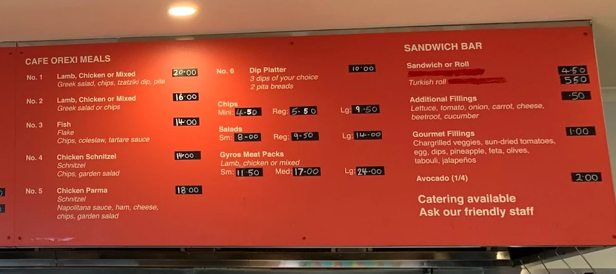 Menu, Cafe Orexi
