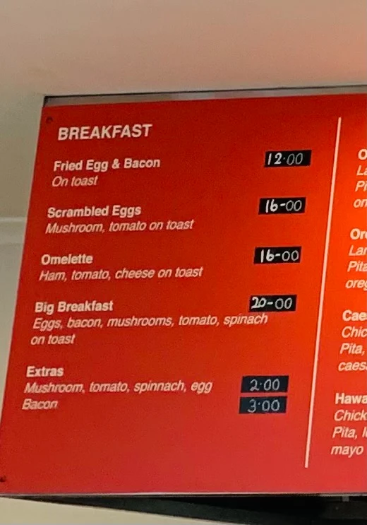 Menu, Cafe Orexi