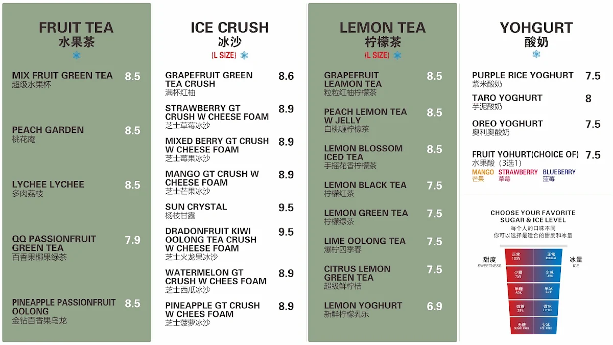 Menu, KING TEA Hornsby