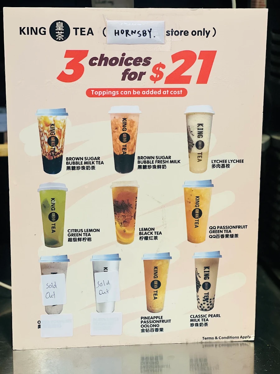 Menu, KING TEA Hornsby