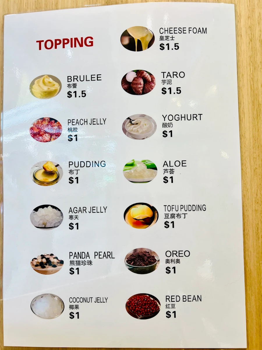 Menu, KING TEA Hornsby