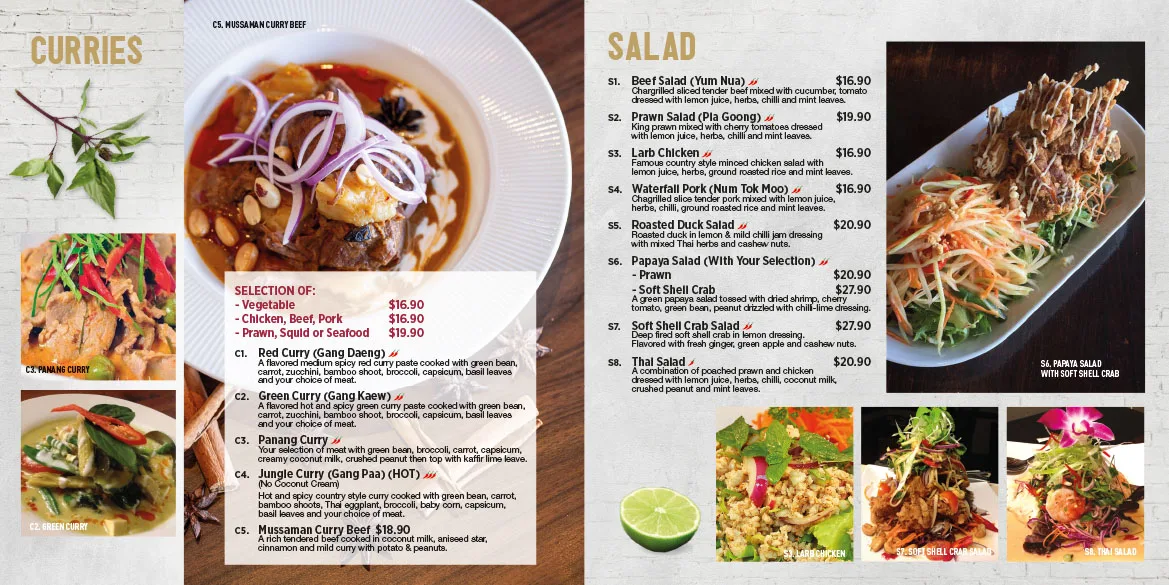Menu, The Signature Thai Cuisine