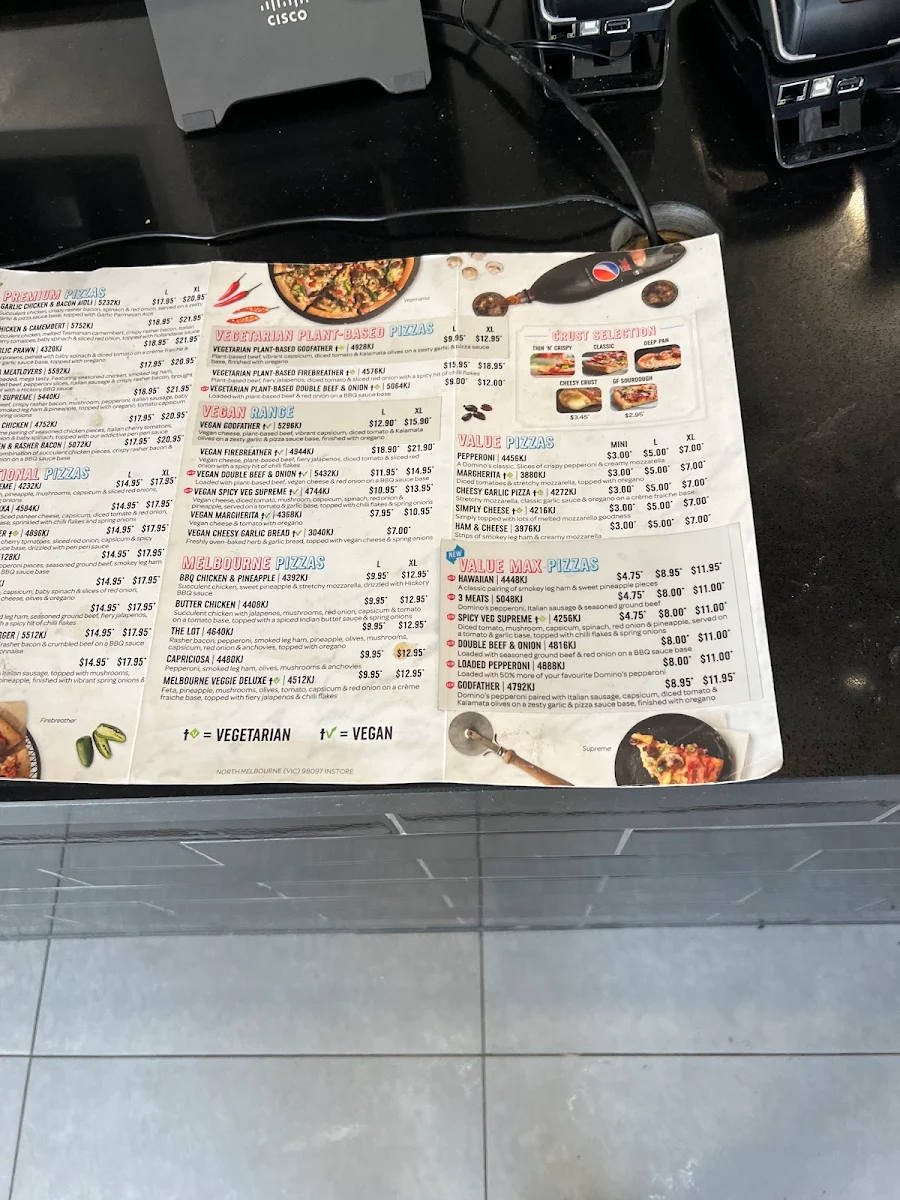 Menu, Domino's Pizza North Melbourne