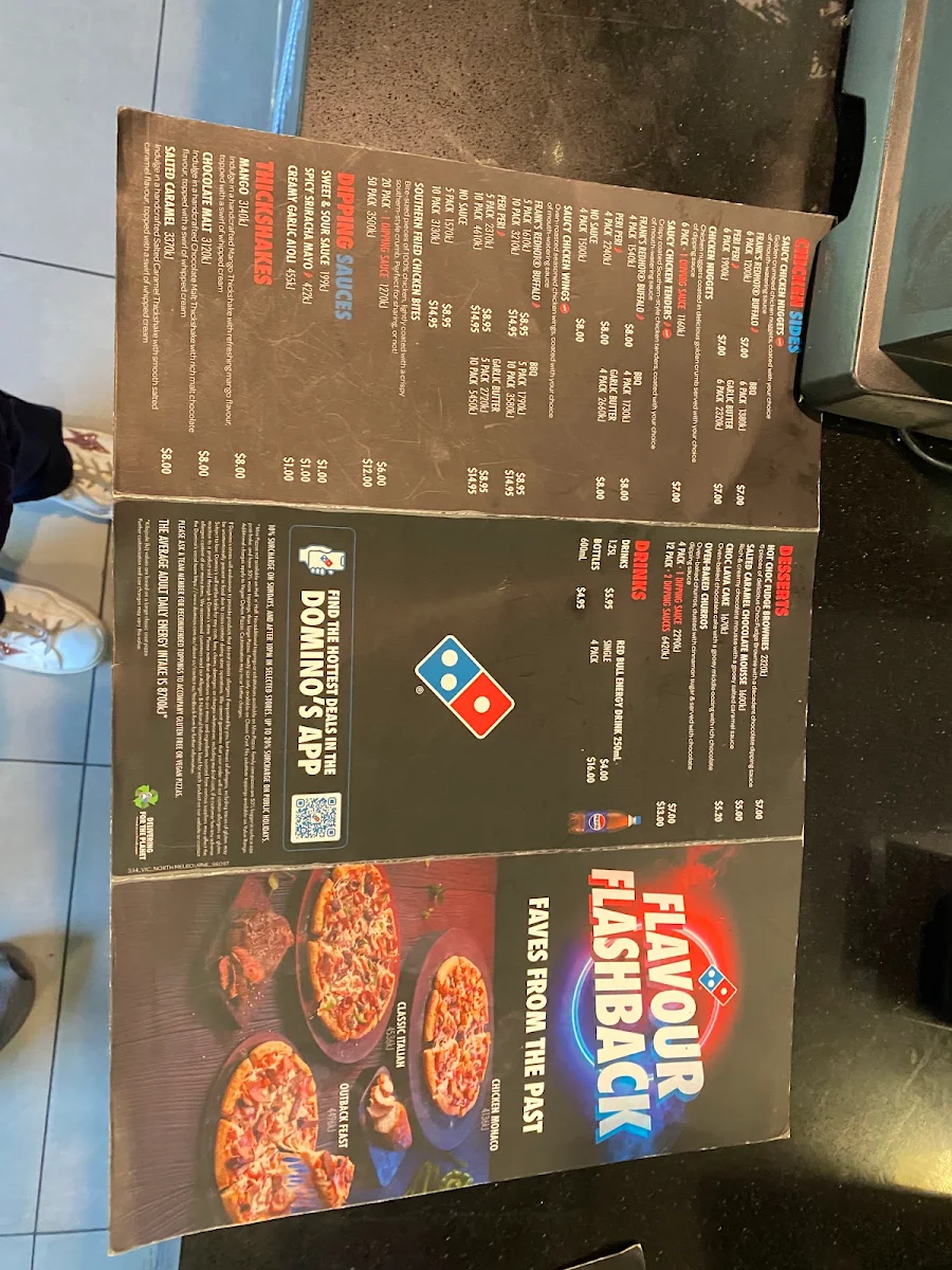 Menu, Domino's Pizza North Melbourne
