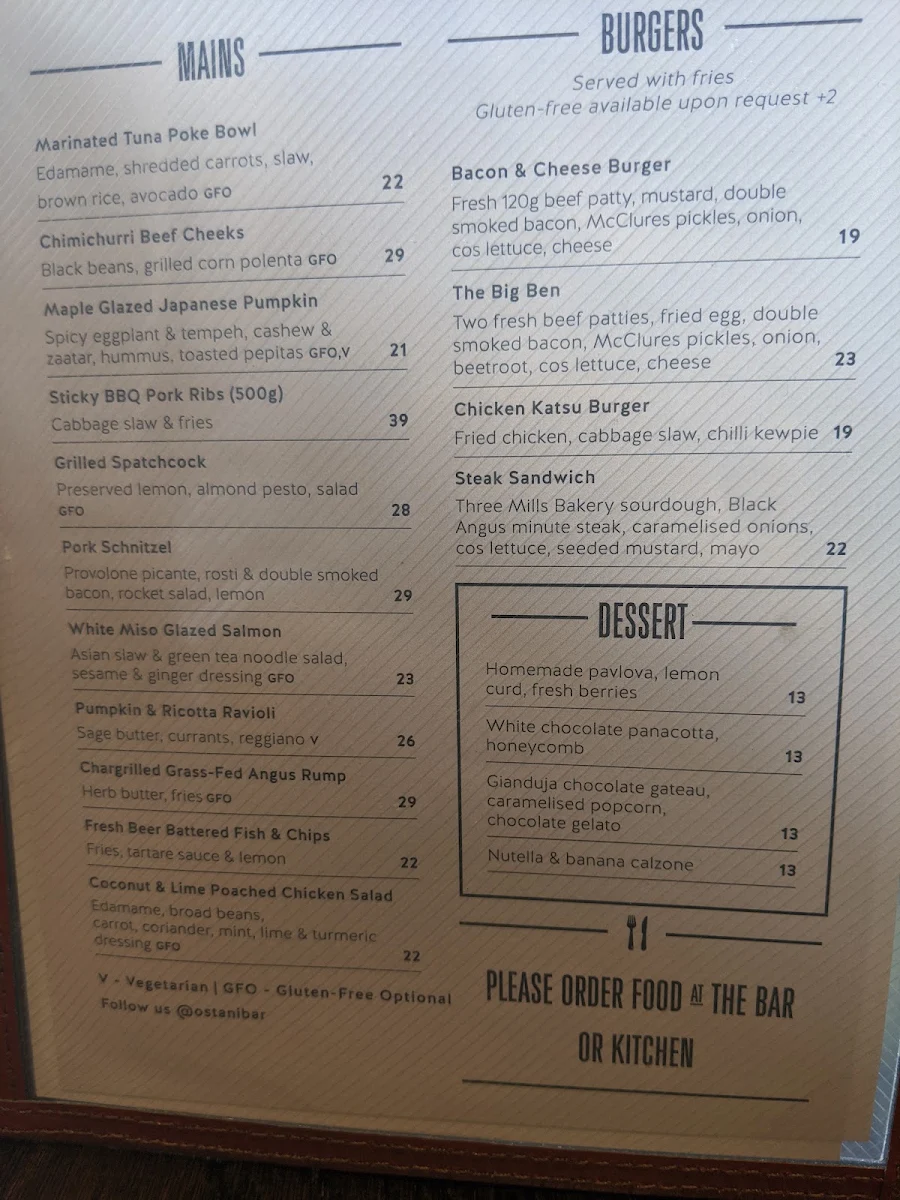 Menu, Ostani