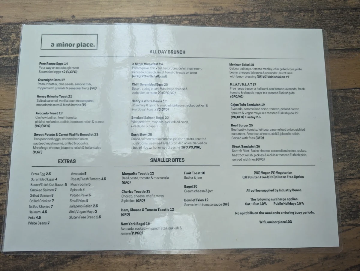 Menu, A Minor Place.