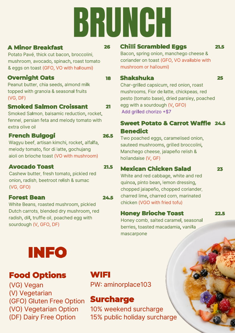 Menu, A Minor Place.