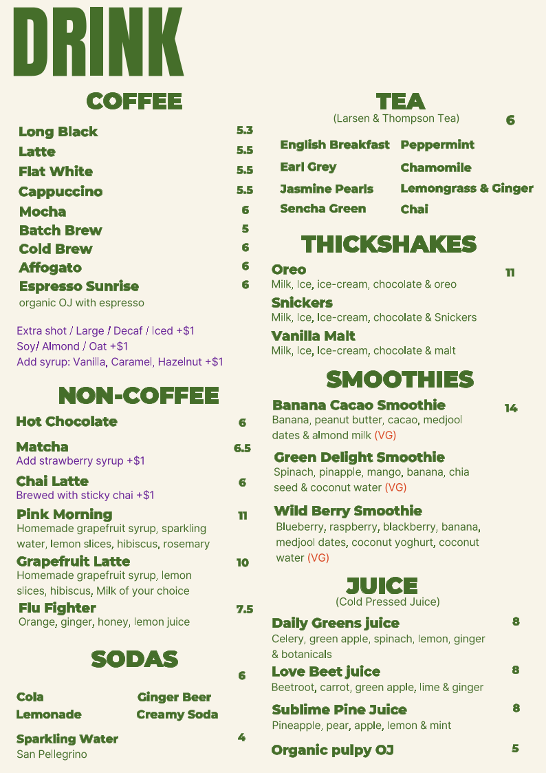 Menu, A Minor Place.