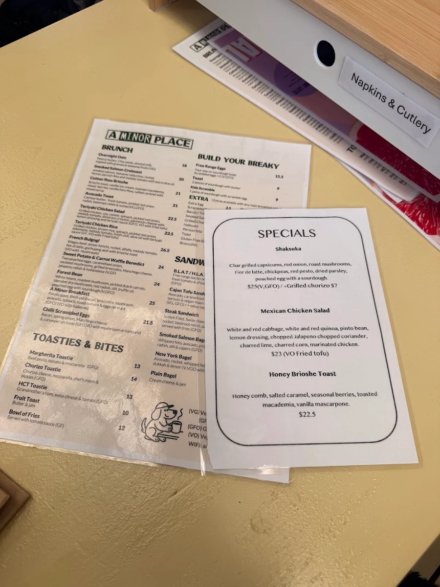 Menu, A Minor Place.