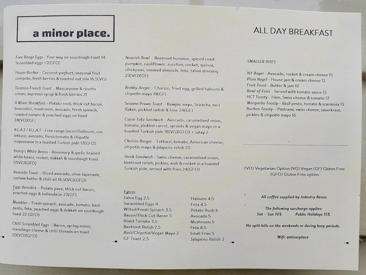 Menu, A Minor Place.