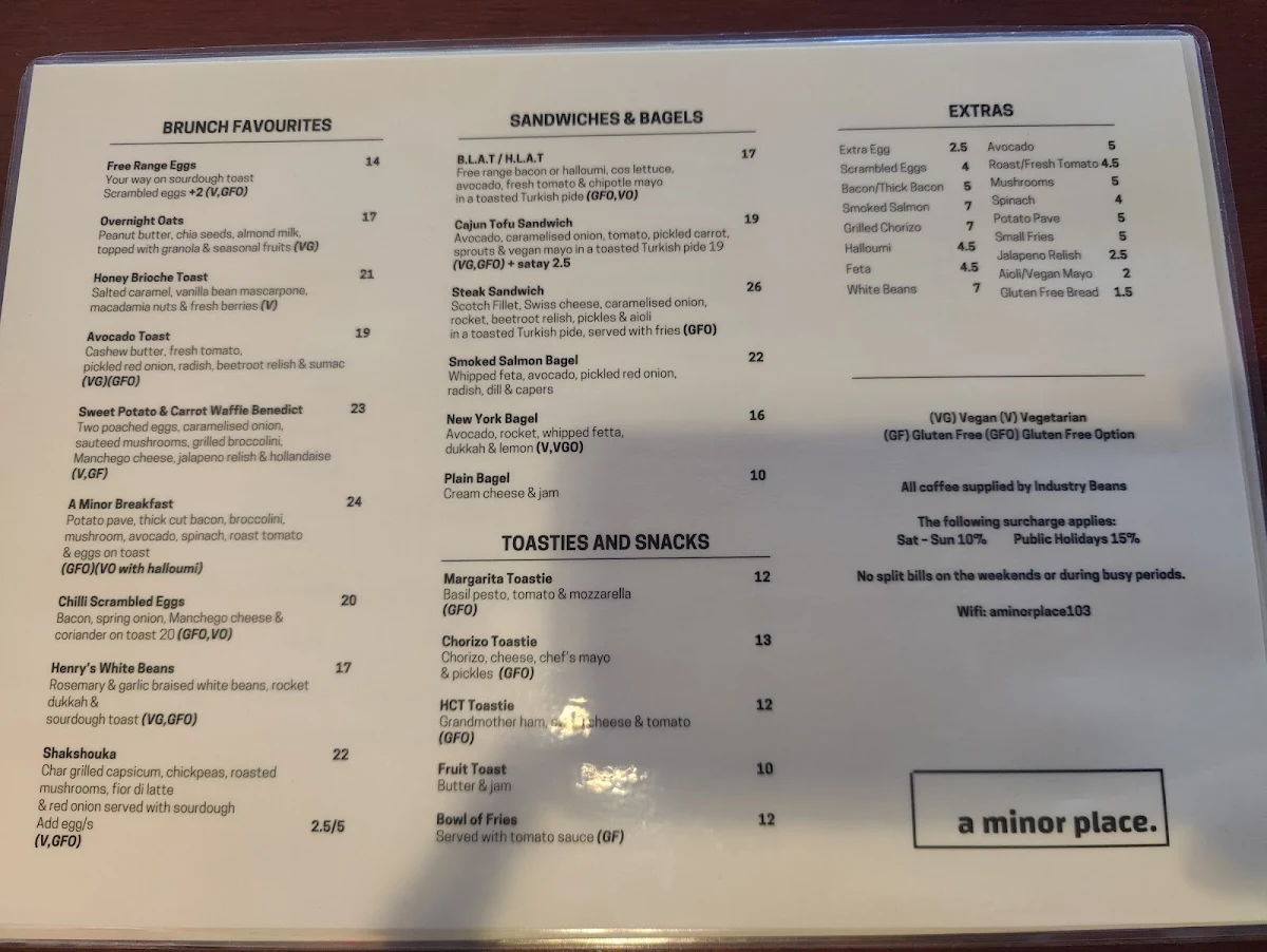 Menu, A Minor Place.