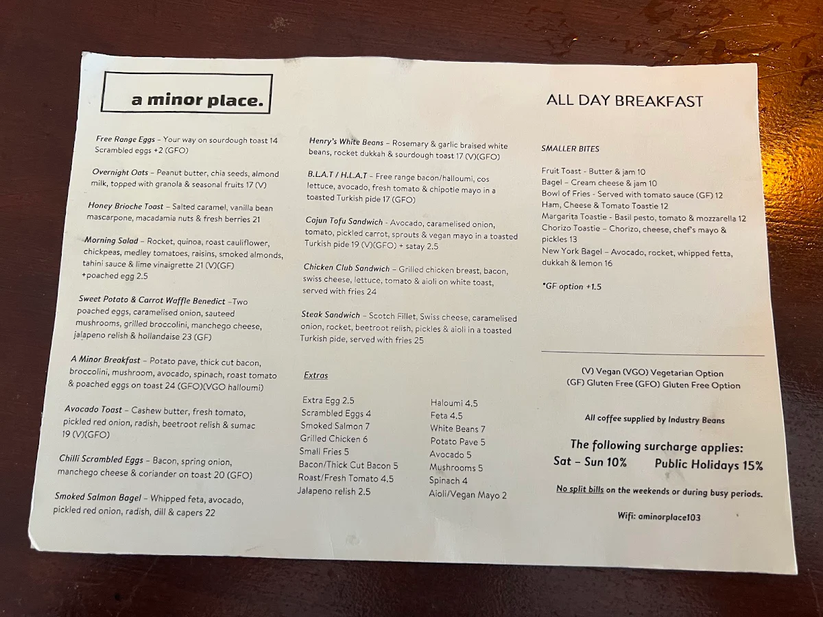 Menu, A Minor Place.