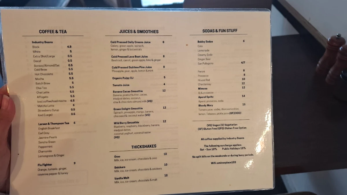 Menu, A Minor Place.