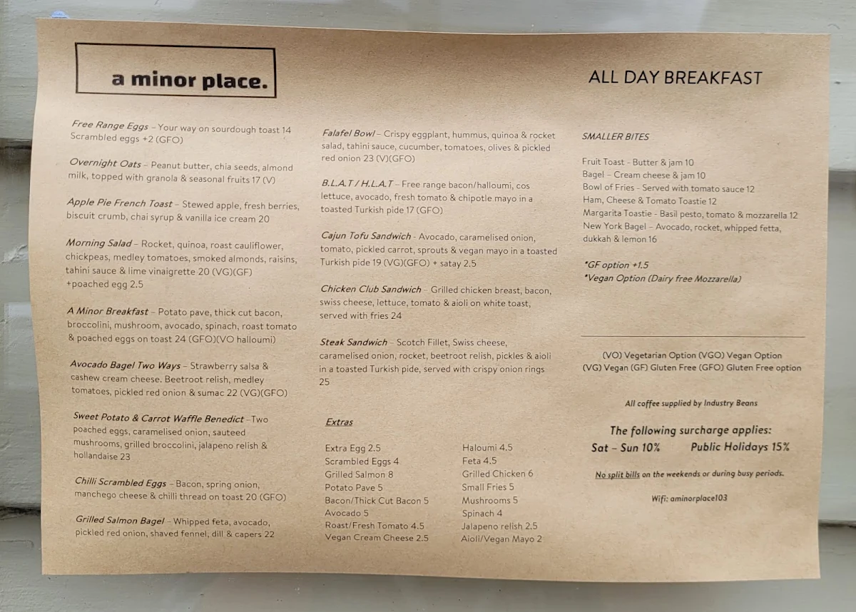 Menu, A Minor Place.
