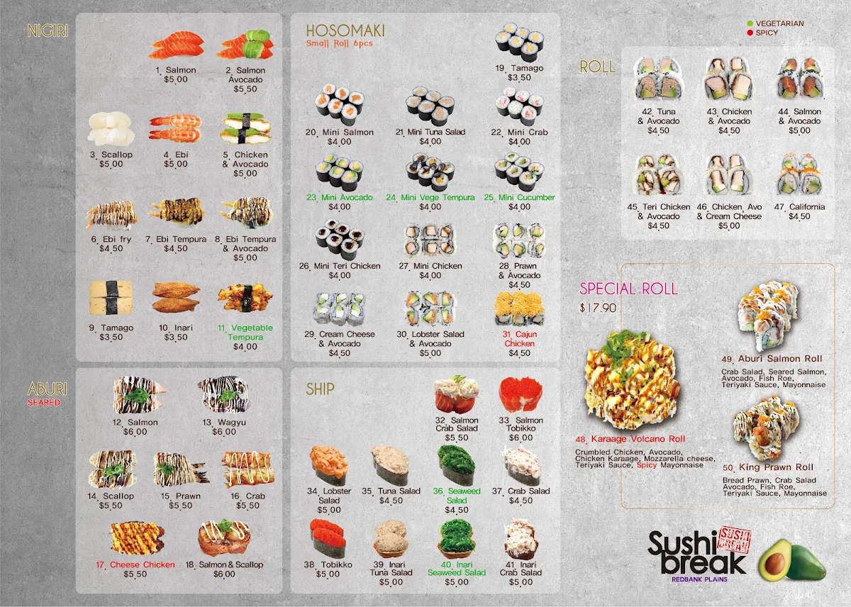Menu, Sushi Break Redbank Plains
